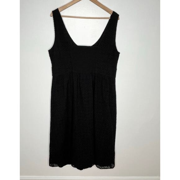 J. Crew Button Front Eyelet Midi Dress Womens 16 Black Cotton Summer Smocked - Picture 8 of 8